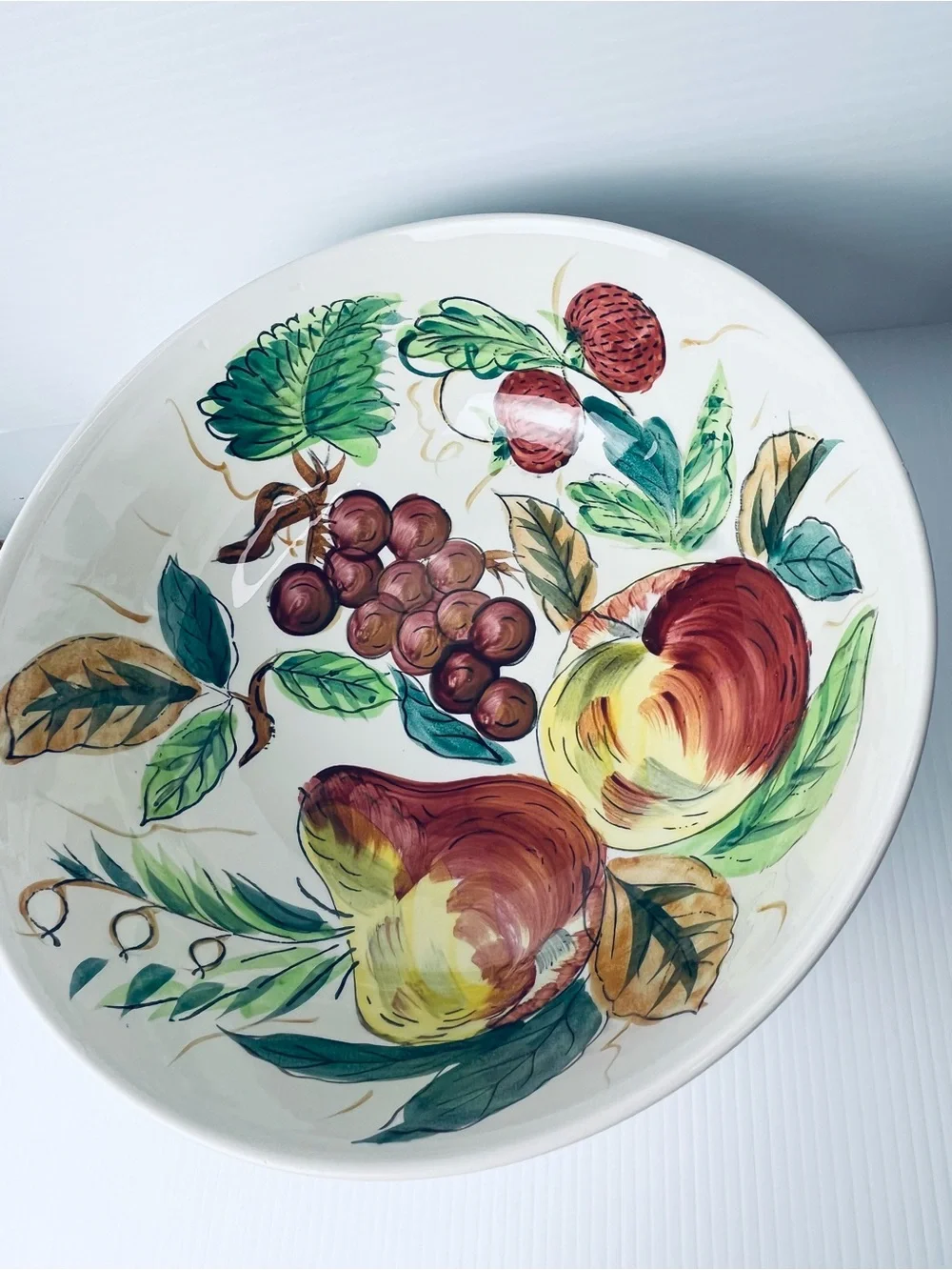 Vintage Hand Painted Fruit Pattern Serving Bowl